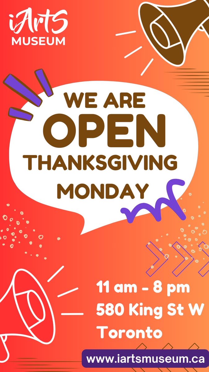 We are OPEN for Thanksgiving Day!! 

📍580 King Street West, second floor

🎟️ You can book your tickets at: iartsmuseum.ca

#illusionsmuseumtoronto #proposals #torontolife #datenightideas #tiff2024 #toronto 
#torontoplacestotakepictures #cntowertoronto
