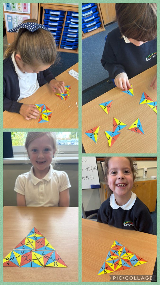 Some fantastic problem solving today in Year 2! Lots of systematic working, trial and error and resilience was shown, solving the <a href="/nrichmaths/">NRICH maths</a> problem ‘One Big Triangle’. I am so proud of you all! 💭🤩 <a href="/BarntonMissR/">Miss Rutter</a>