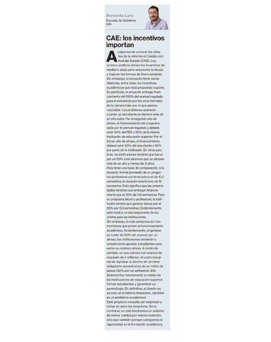 María José Naudon (@mjnaudon) on Twitter photo Muy buena y distinta reflexión en torno al nuevo proyecto de fin al CAE. Hoy en La Segunda. Bernardo Lara <a href="/GobiernoUAI/">Gobierno UAI</a> Muy buena y distinta reflexión en torno al nuevo proyecto de fin al CAE. Hoy en La Segunda. Bernardo Lara <a href="/GobiernoUAI/">Gobierno UAI</a>