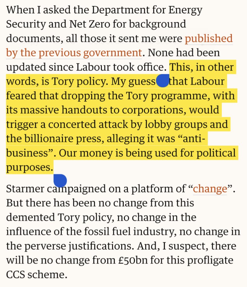 Most shocking part of <a href="/GeorgeMonbiot/">George Monbiot</a> article is why Labour adopted a Tory policy lock, stock &amp;barrel👇 What pre-election deal was done on this?

We will stop CCS scheme by scheme.
Please support my legal case against the first UK gas CCS plant in Teesside👉crowdjustice.com/case/net-zero-…
