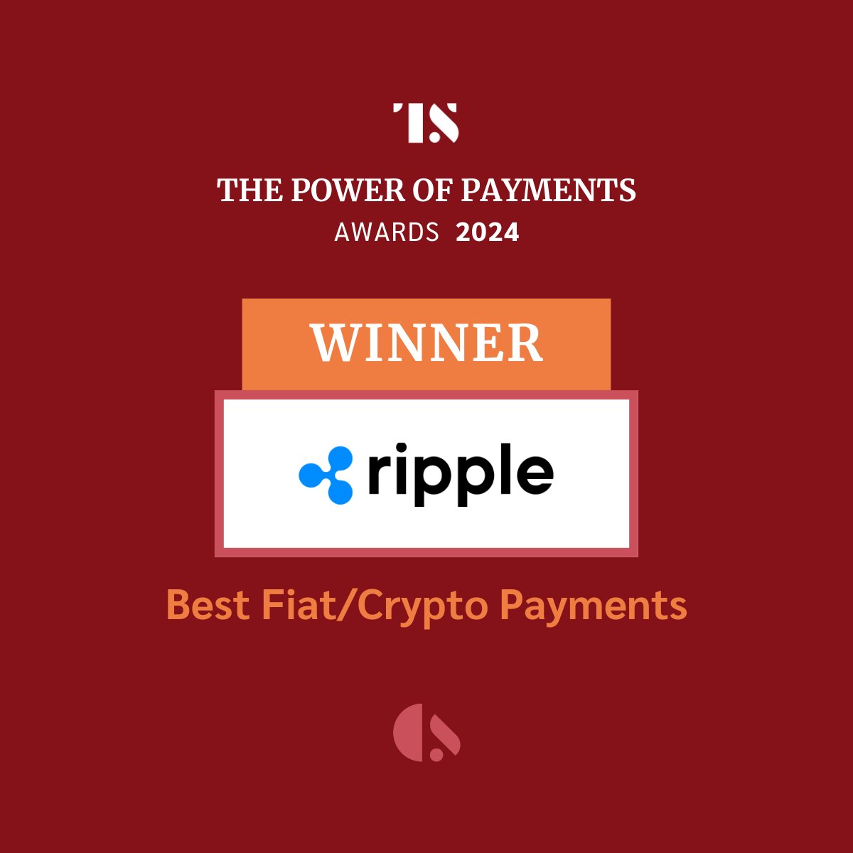 Ripple has been named this year’s <a href="/tearsheetco/">Tearsheet</a> Power of Payments Winner for Best Fiat/Crypto Payments! ⭐️

This award embodies a remarkably innovative year not only at Ripple but for the entire payments industry: on.ripple.com/3U3JYXC