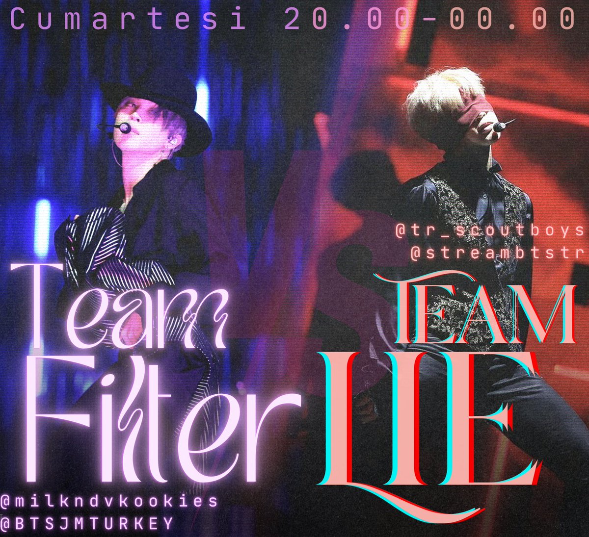 BTSJMTURKEY's tweet photo. ✨JIMIN DAY STREAM SAVAŞI ⚔️
#TeamFilter VS #TeamLie
📆: Cumartesi, 20.00 - 00.00
📍: Stationhead
Team Filter: @milkndvkookies & @btsjmturkey
Team Lie: @tr_scoutboys & @streambtstr
Yayınlar özel ve bir diğerinde olmayan playlistler içerecek!! Takım seçmede iyi şanslar 🫂 https://t.co/mtRX6C9pqC