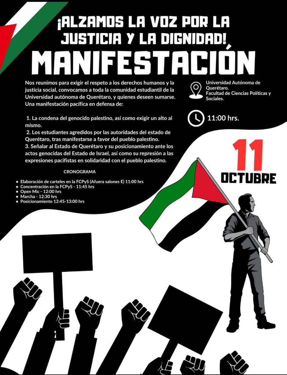 nbernaln_'s tweet photo. Hoy la comunidad estudiantil de la @UAQmx se manifestará por el intento de detención por policías estatales que vivieron 3 estudiantes de la @fcpsuaq, tras manifestarse a favor de Palestina en el evento de ONU-HÁBITAT que se realiza en #Querétaro. 

 Hoy hablé con uno de ellos: https://t.co/QQOLxUWRNj