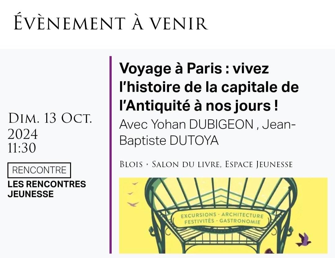 Culture_2000's tweet photo. @YohanC2000 et @Jb_C2000 sont invités ce weekend au @rdvhistoire de Blois. Ça va parler petite et grande histoires de Paris avec le Guide de Voyage Paris à travers les Âges chez @ed_LaMartiniere ! https://t.co/KjyB2hyKtD