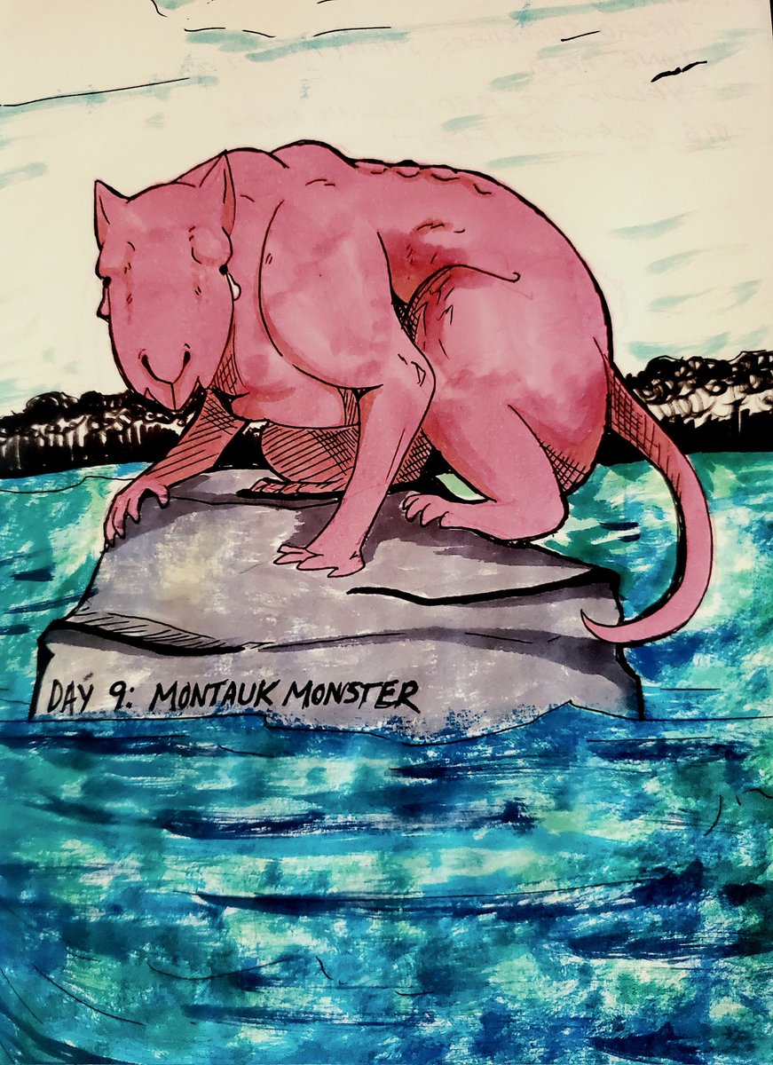 coldpups's tweet image. Day 9, the Montauk Monster!! Since the assumption was it was a raccoon, I decided to draw its design over a raccoon skeleton and just,, not add any telling features #cryptober
