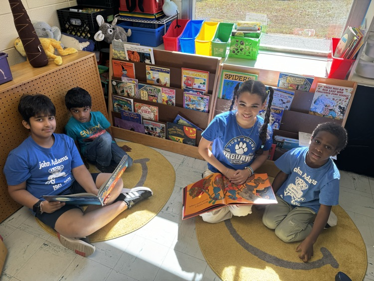 JAdamsSchool's tweet photo. Mrs. Drury’s 4th Graders and Ms. Turon Kindergarteners buddy reading during during Respect week! #TrueNorthBrunswick #YayJA #GoJaguars https://t.co/EZTnoIf3j0