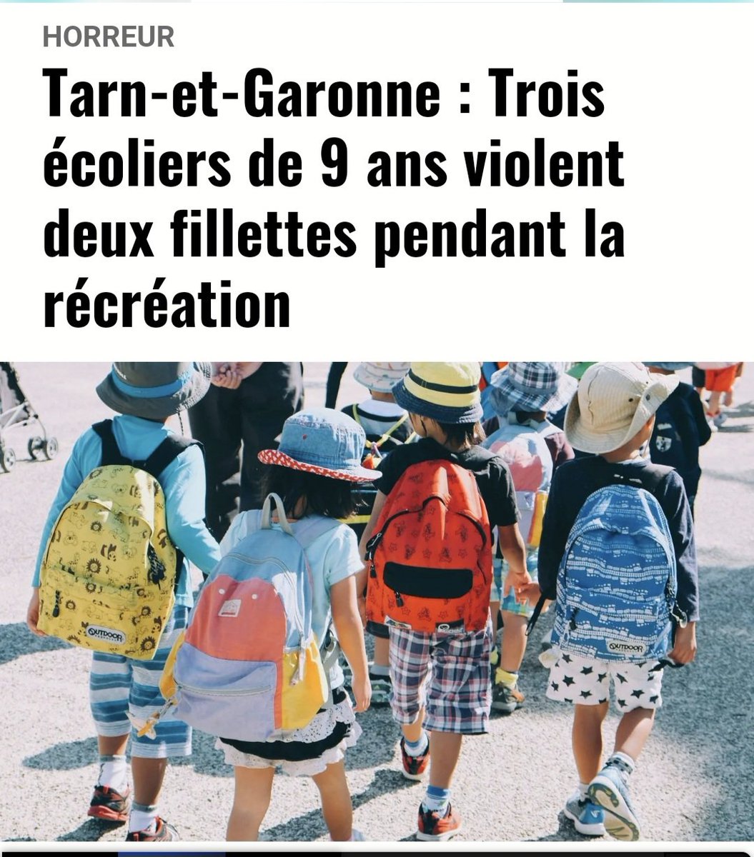 Geronimuslll's tweet photo. 2 fillettes de 9 ans violées pendant la récréation par des écoliers de 8 à 10 ans. Elles sont rescolarisées ailleurs et les violeurs restent dans la même école.
Ce pays est mort. https://t.co/qiwPmP28Jb