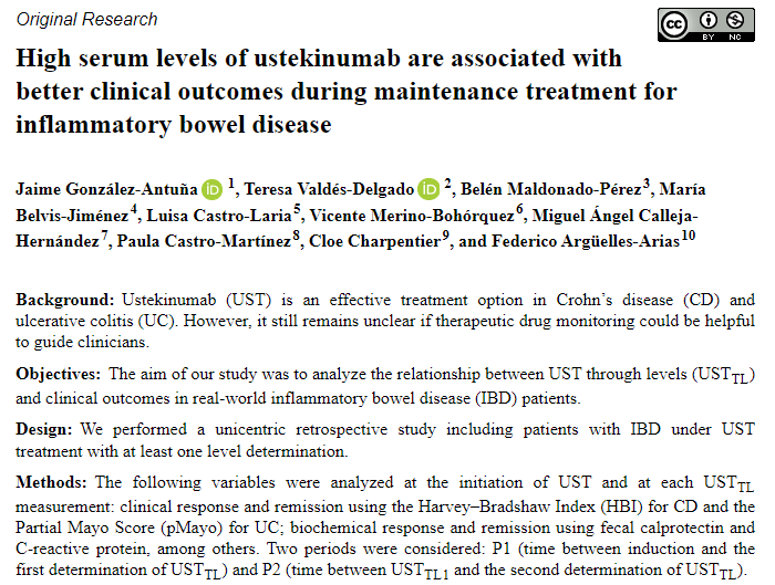 New research finds that higher serum levels of #Ustekinumab are linked to better clinical outcomes in #IBD maintenance therapy, with a cutoff point of 6.3 μg/mL associated with remission

Read more: journals.sagepub.com/doi/full/10.11…

#CrohnsDisease #InflammatoryBowelDisease