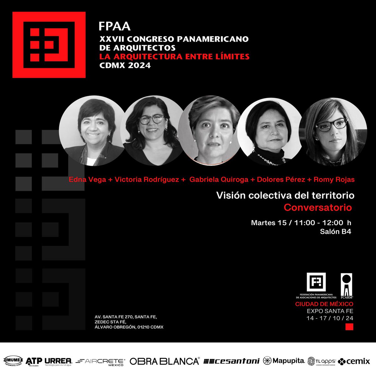 Nos vemos en el XXVII Congreso Panamericano de Asociaciones de Arquitectos, organizado por <a href="/FCARMNacional/">FCARM. Nacional</a> en donde se intercambiarán experiencias sobre el futuro de la arquitectura, las ciudades y su impacto en el hábitat.
🗓️ martes 15 de octubre.
⏰11 am.
📍 Expo Santa Fe.