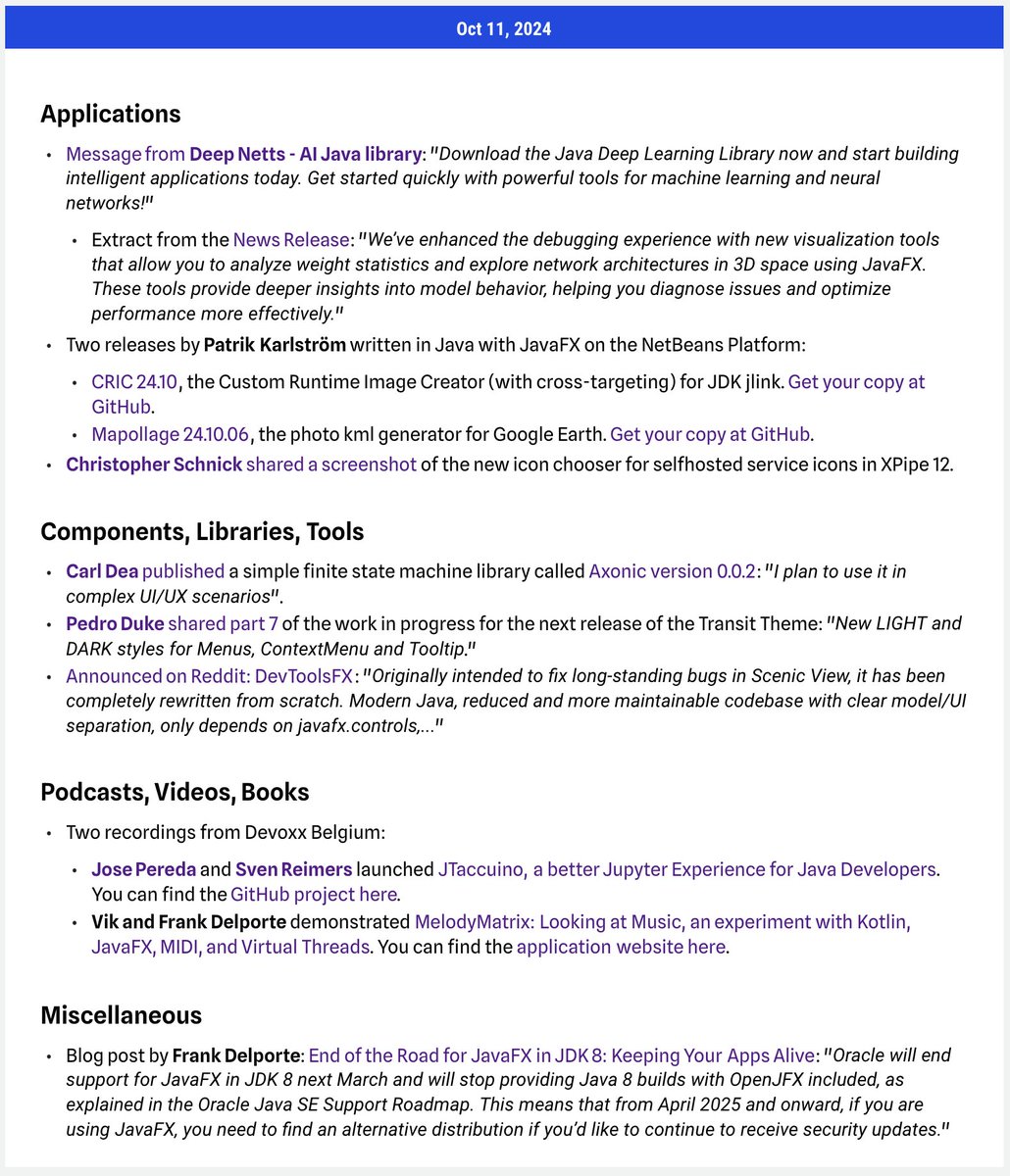 Here are (a bit later as usual because of <a href="/Devoxx/">Devoxx</a>) the #JavaFX #LinksOfTheWeek, published on jfx-central.com/links

Thanks to
<a href="/DeepNetts/">Deep Netts - AI Development Platform in Java</a> 
<a href="/PatrikKarlstrom/">Patrik Karlström</a> 
<a href="/crschnick/">Christopher Schnick</a>
<a href="/carldea/">Carl Dea ⒻⓍ🕊</a>
<a href="/P_Duke/">Pedro Duke</a>
mkpaz
<a href="/JPeredaDnr/">José Pereda</a>
<a href="/SvenNB/">Свен Реймерс 🇪🇺❤️🇺🇦💪🏼</a> 
<a href="/FrankDelporte/">Frank Delporte #JavaOnRaspberryPi</a> 
<a href="/thenewstack/">The New Stack</a> 
<a href="/AzulSystems/">Azul</a>