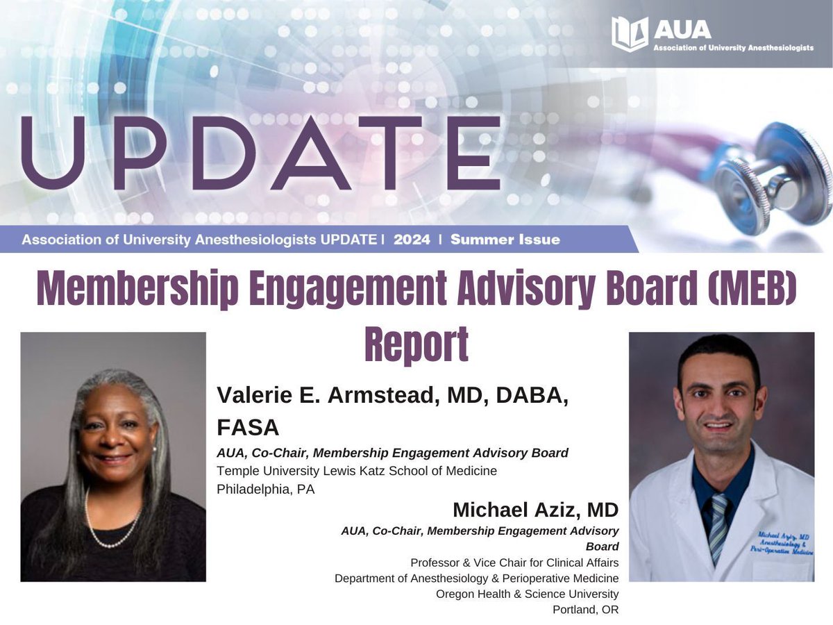 <a href="/VEArmstead/">Valerie E. Armstead</a> and <a href="/DrMikeAziz/">Mike Aziz</a> in the AUA 2024 Summer Issue: "The Membership Engagement Board was thrilled to see all who attended the 70th AUA Annual Meeting..." 
Read more here: buff.ly/47Z3jz4