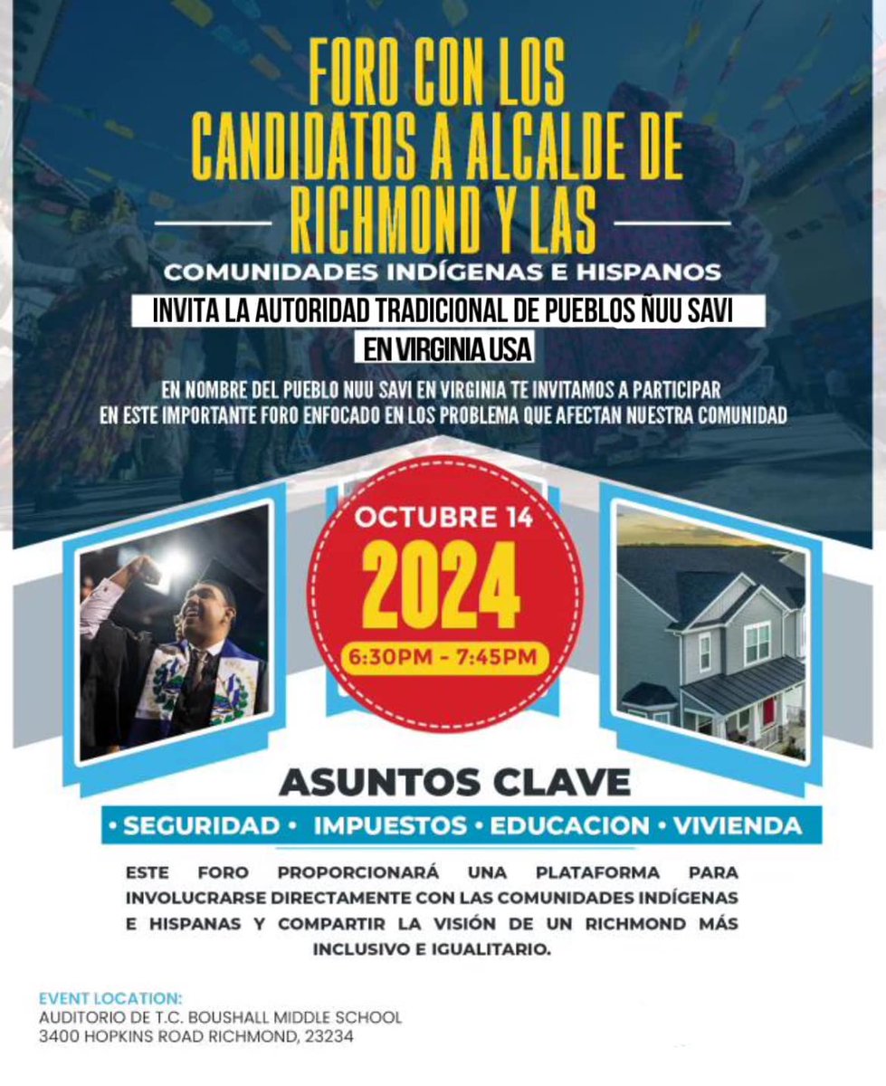 I’ve been asked to moderate Monday night's Mayoral Forum at Boushall MS at 6:30 p.m.

🌟This is an opportunity for Richmond’s Latino and Indigenous communities to hear from the mayoral candidates.

I hope to see you there! *B/c I am moderating, I won’t be reporting on this event.