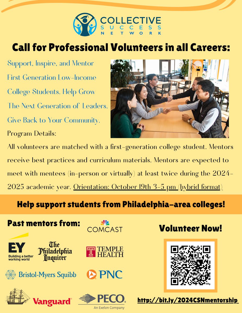 Calling all professionals! Help shape the future by mentoring first-generation, low-income college students. Join the Collective Success Network to support and inspire the next generation of leaders!  bit.ly/2024CSNmentors…