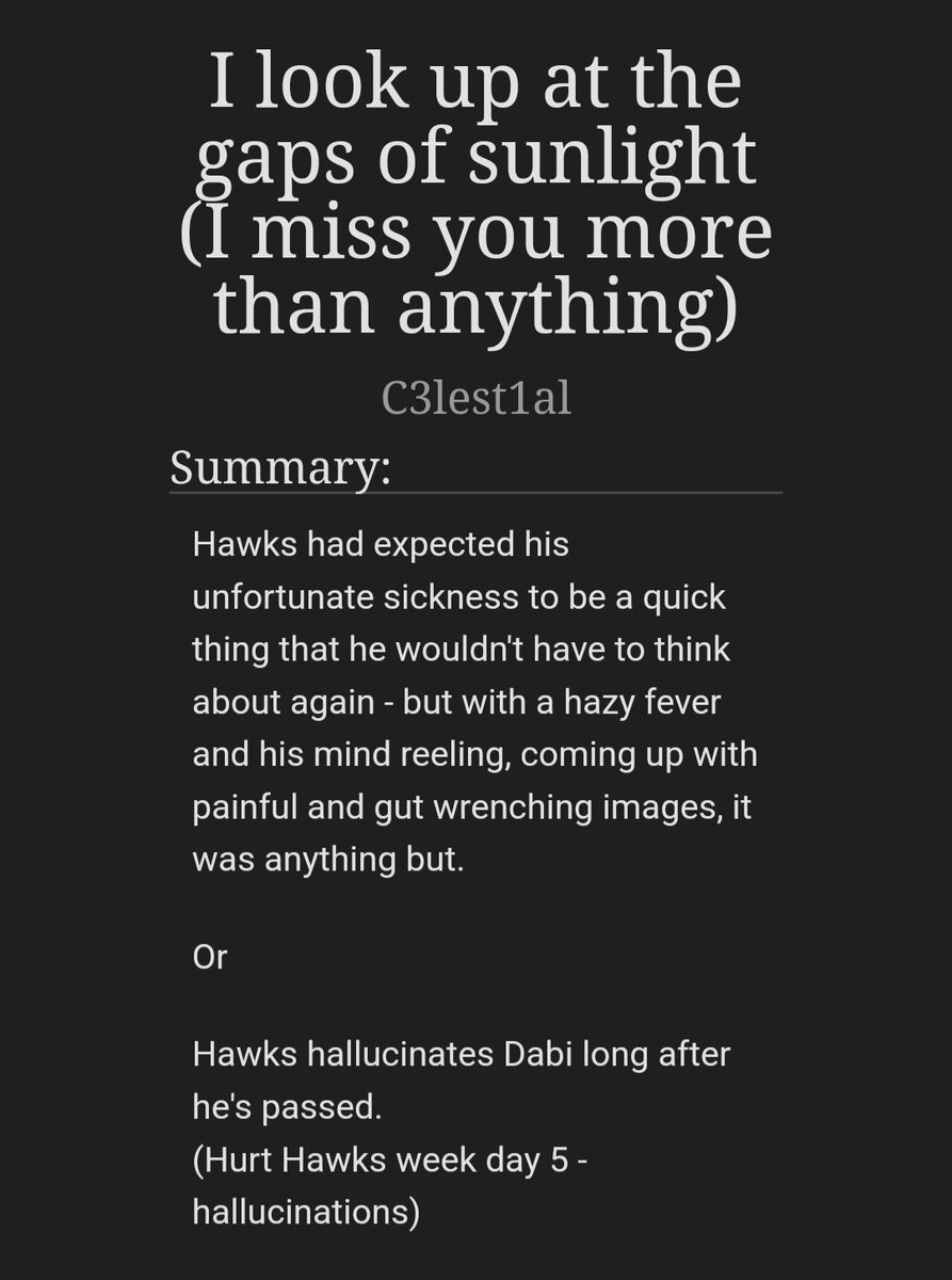 _c3lest1al_'s tweet photo. #HurtHawksWeek2024 day 5 - hallucinations 
This one is really painful:(
https://t.co/nT8GyxjYkE #dabihawks https://t.co/QzKGTRHdV6