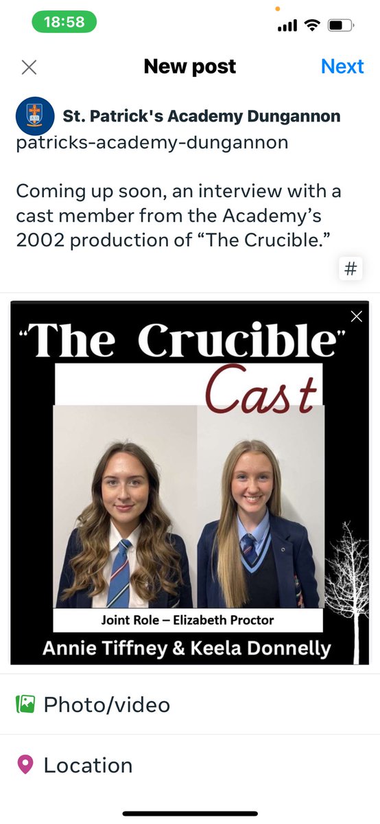 Meet our actors who will share the role of "Elizabeth Proctor” Annie Tiffney and Keela Donnelly. 

Get your tickets at the link below:
ticketsource.co.uk/st-patricks-ac…

Next up, an interview with a cast member from the Academy’s 2002 production of ‘The Crucible.’