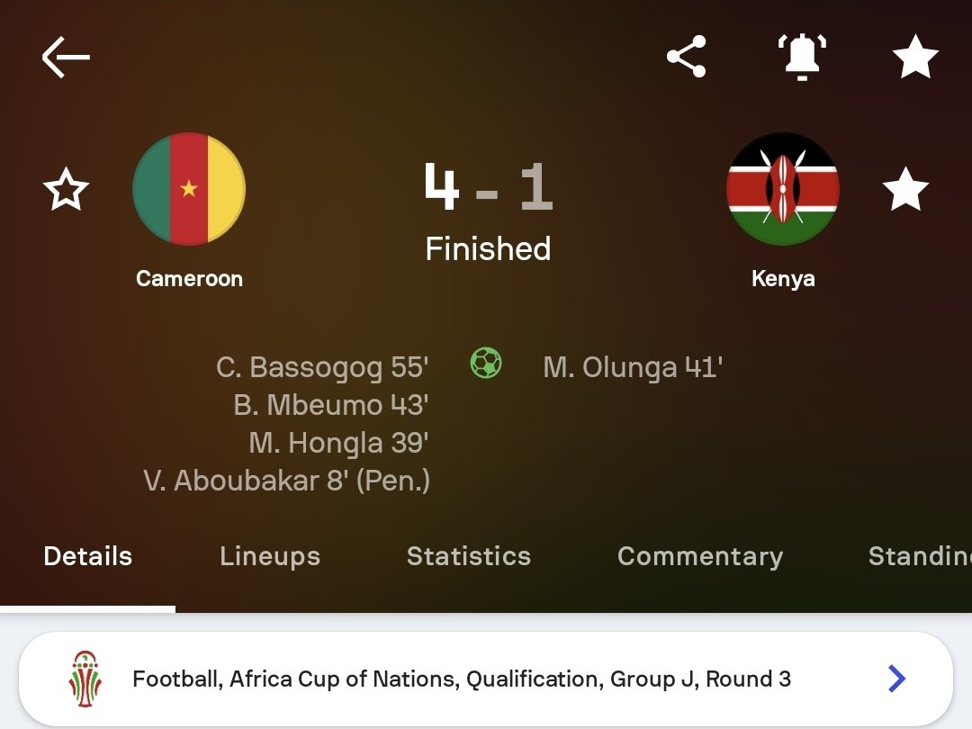 FT. Cameroon 4-1 Kenya

The Indomitable Lions of Cameroon proves too strong for Harambee Stars.

#AFCON2025Q