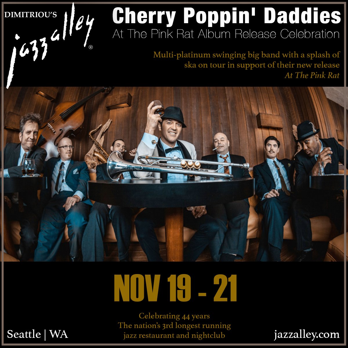 The Daddies (@mclgdrnk) on Twitter photo The Daddies' upcoming three night residency at <a href="/Jazz_Alley/">Dimitriou's Jazz Alley</a> is fast approaching next month on Tuesday 11/19, Wednesday 11/20, and Thursday 11/21! Don't miss the chance to hear your favorite songs from At The Pink Rat live - tickets can be found here: jazzalley.com/www-home/artis⊠The Daddies' upcoming three night residency at <a href="/Jazz_Alley/">Dimitriou's Jazz Alley</a> is fast approaching next month on Tuesday 11/19, Wednesday 11/20, and Thursday 11/21! Don't miss the chance to hear your favorite songs from At The Pink Rat live - tickets can be found here: jazzalley.com/www-home/artisâŠ