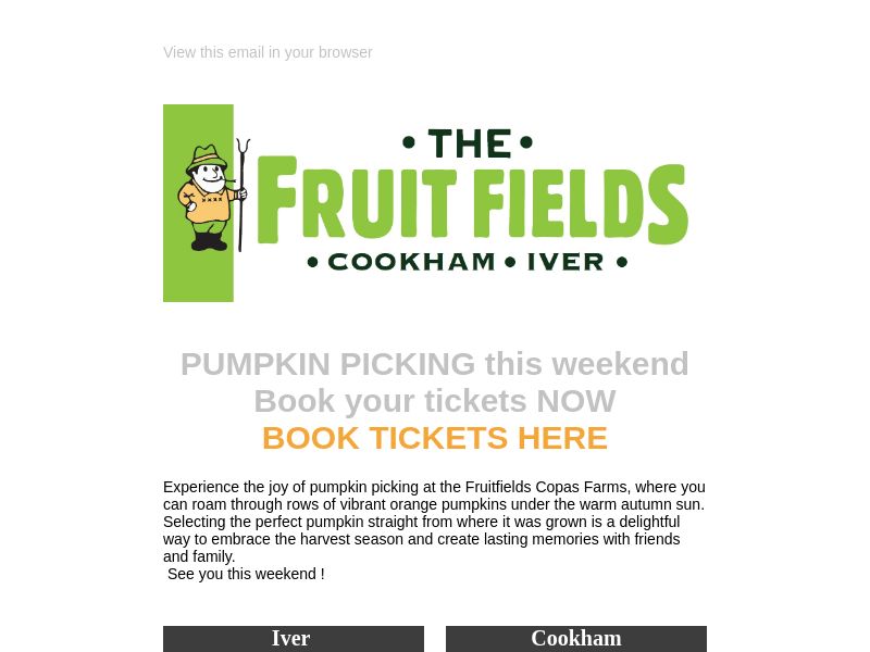 Join us this weekend for pumpkin picking at Fruitfields Copas Farms - book your tickets now!<br/>#PumpkinPicking #HarvestSeason