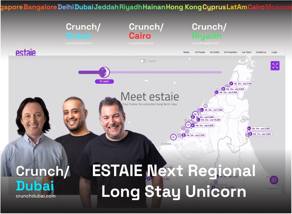 Next #Dubai Long Stay Unicorn lead by Osama Shawky local founder with 6 exits from give us some insights, read full article under the link:   crunchdubai.com/about-estaie-c… 

#dubailongstay #venturecapital