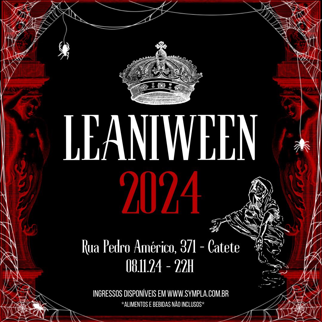 🧛🏻‍♀️ Doces ou travessuras? É oficial, o CALEA vai finalmente promover a nossa tão aguardada LEANIWEEN! 🎃🦇👻

🗓️ 8 DE NOVEMBRO - 22h 

🎟️ PRÉ-VENDA - R$15,00
🎟️ 1° LOTE - R$18,00
🎟️ 2° LOTE - R$21,00
🎟️ 3° LOTE - R$24,00

🚨 INGRESSOS DISPONÍVEIS EM: sympla.com.br/leaniween-2024…