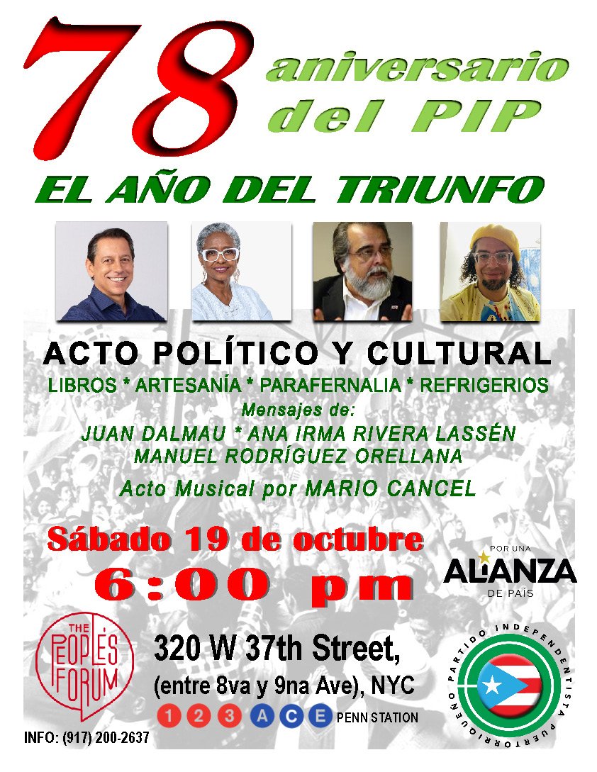 NuevaYorkPIP's tweet photo. Les esperamos en esta gran celebración de 78 años de lucha ininterrumpida y una gran jornada electoral que promete ser histórica.✊🏾💚🇵🇷

https://t.co/zHp7HcxK41 https://t.co/qa19x8q6k8