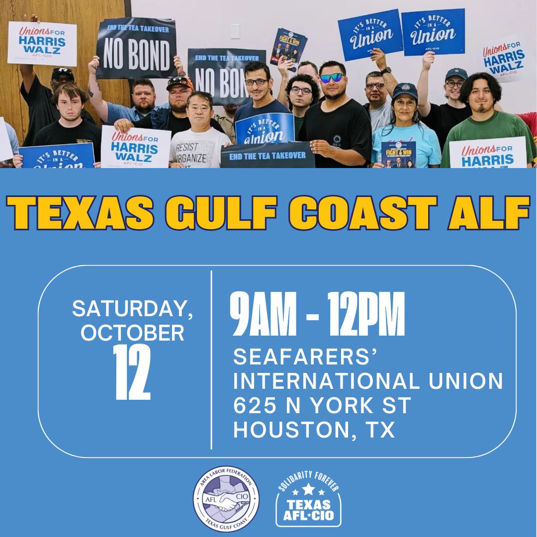 LET'S GO Y'ALL!

Texas Labor is pulling out all the stops to elect pro-worker candidates up and down the ballot. Across the state, our local labor bodies &amp; affiliates are getting out the union vote - and they need our help!

Sign up for an event here: mobilize.us/txaflcio/