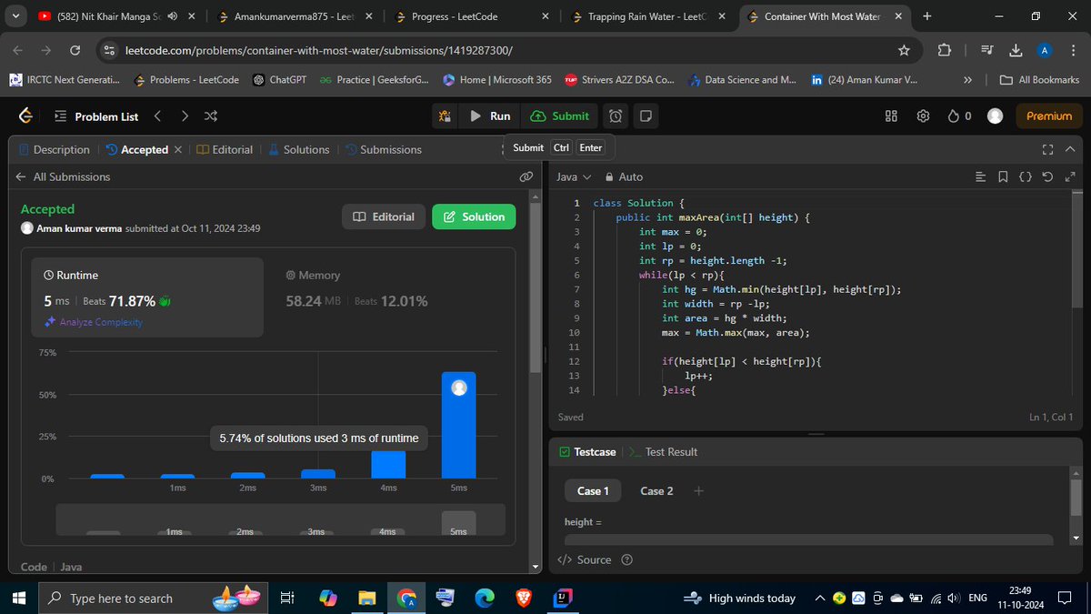 Ranger_7280's tweet image. Today I solve 2 questions @LeetCode \
✅Container with most water
✅Trapping Rain water
#leetcode #dsa #codingChallenges