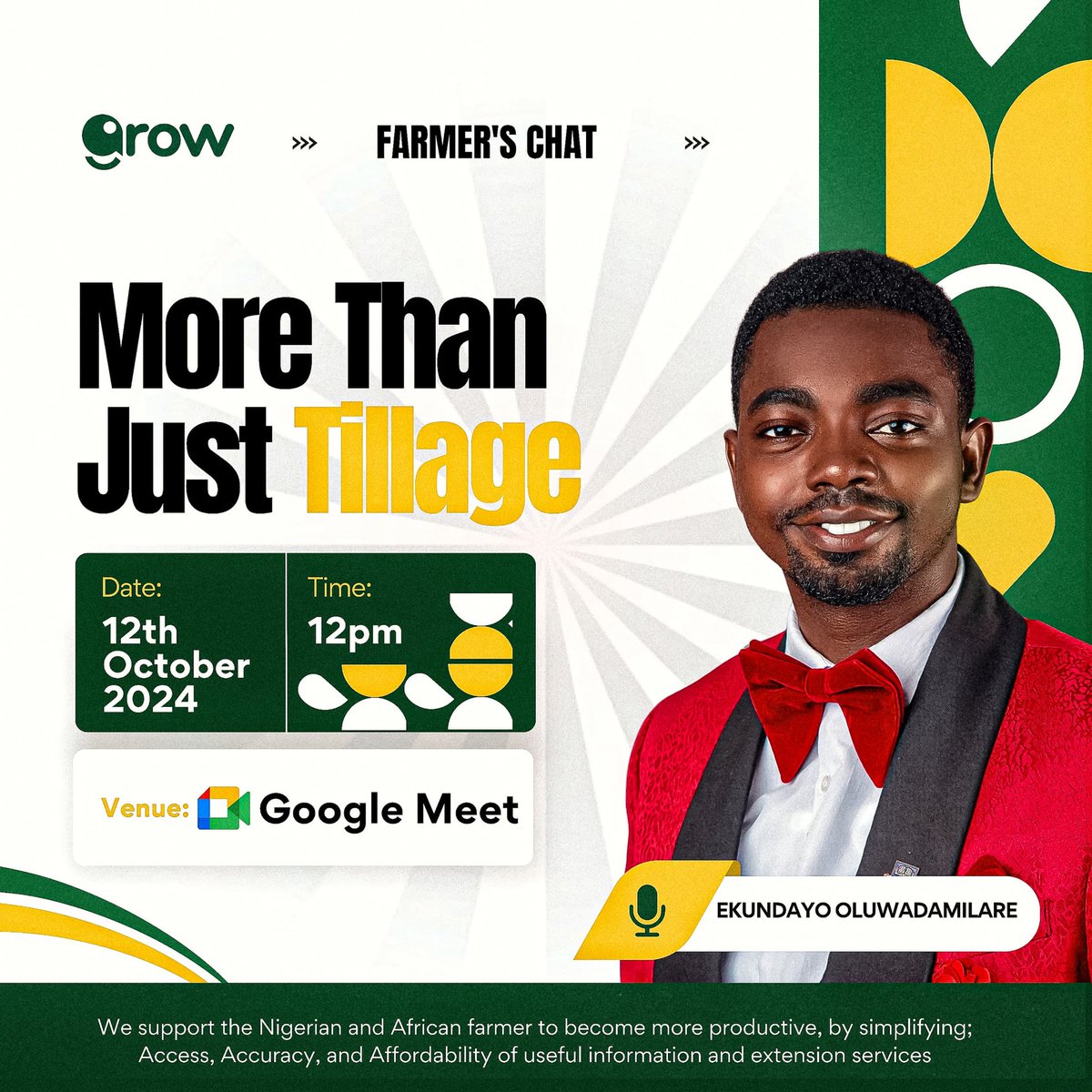 Grow (@usegrow) on Twitter photo Its happening Tomorrow
You're invited to another episode of Farmer's Chat with Grow, interviewing <a href="/ekundayo_dami1/">EKUNDAYO Oluwadamilare, PMP</a> this Saturday at 12 PM.
Register here👇
shorturl.at/RJMbG Its happening Tomorrow
You're invited to another episode of Farmer's Chat with Grow, interviewing <a href="/ekundayo_dami1/">EKUNDAYO Oluwadamilare, PMP</a> this Saturday at 12 PM.
Register here👇
shorturl.at/RJMbG