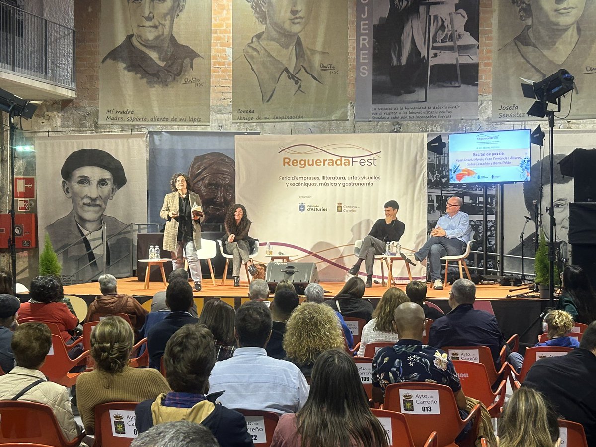 inaciugalan's tweet photo. Recital poéticu con Sofía Castañón, Berta Piñán, Fran Fernández Suárez y Xosé Anxelu Morán. Una bona amuesa del gran valir de la lliteratura asturiana anguaño. https://t.co/y1scndmw3s