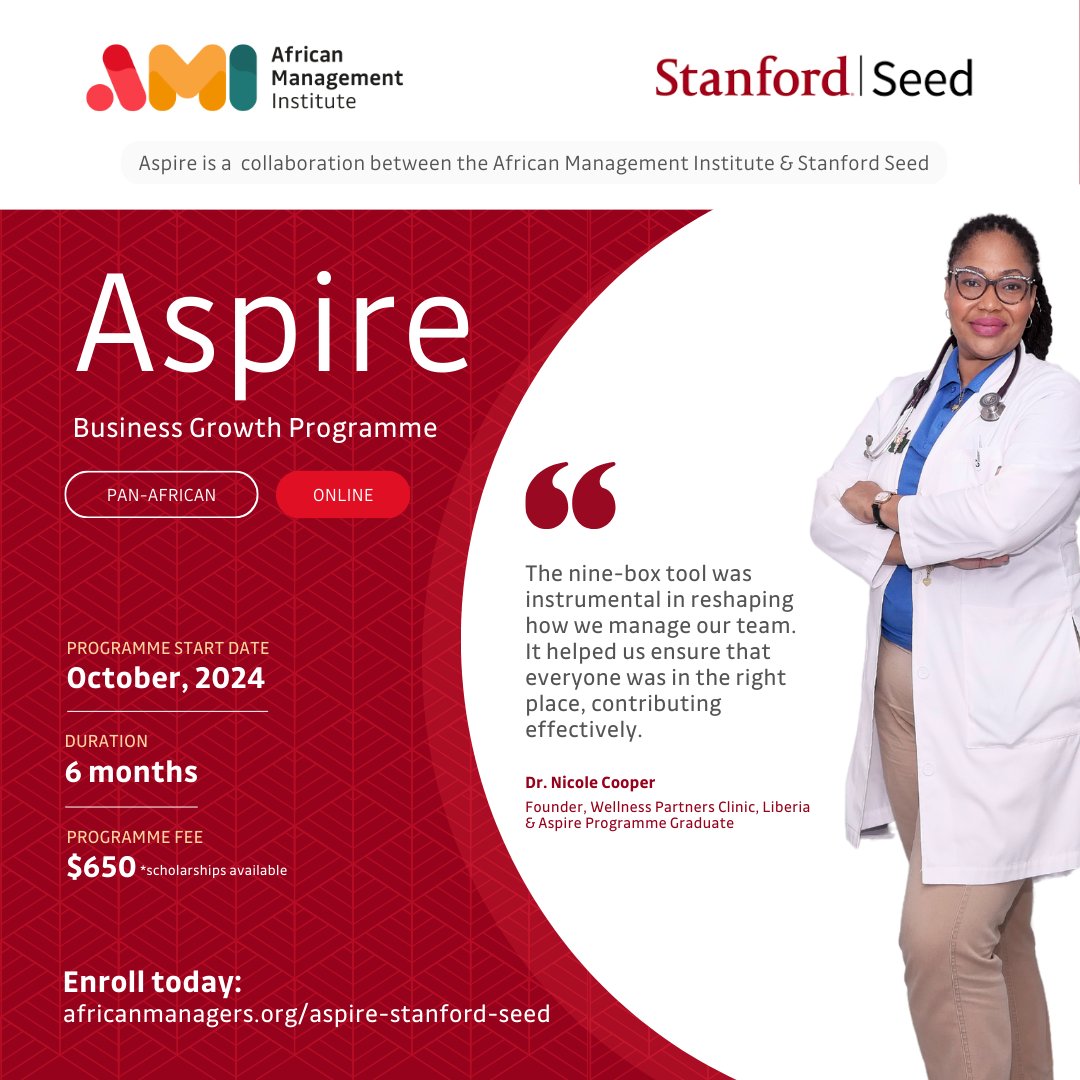 Business leaders like Dr. Nicole Cooper, CEO of Liberia's Wellness Partners Clinic, are seeing real results in growing their businesses via the Aspire program. 78% of participants report increased revenues following the program. Apply today:

bit.ly/3YkoBDZ