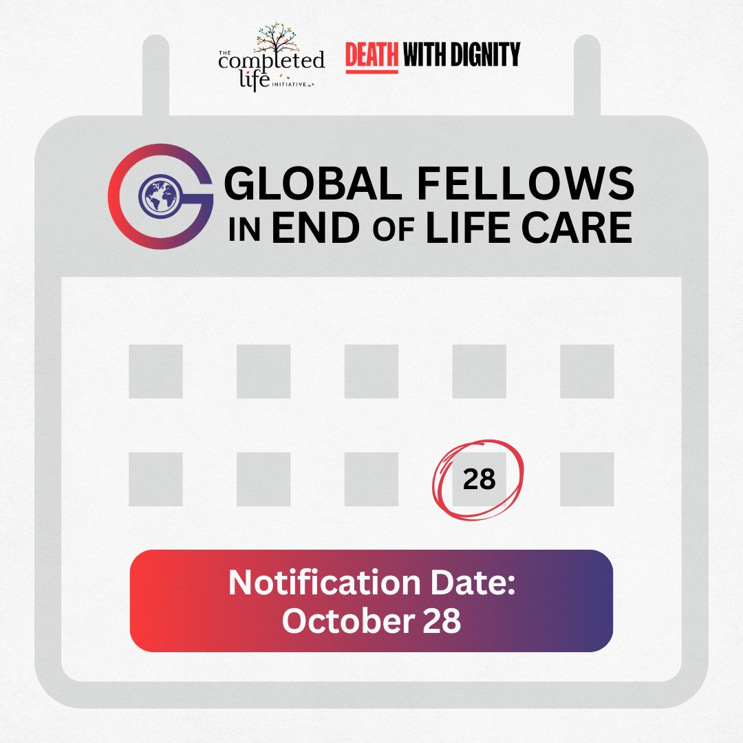 The Completed Life Initiative (@completedlife) on Twitter photo Thank you to the 80 applicants who submitted proposals for the Global Fellows in End-of-Life Care program. Applicants will receive a notification about the decision of accepted Fellows on Monday, October 28.
<a href="/DeathwDignity/">Death with Dignity</a>
#completedlife #deathwithdignity #endoflifecare Thank you to the 80 applicants who submitted proposals for the Global Fellows in End-of-Life Care program. Applicants will receive a notification about the decision of accepted Fellows on Monday, October 28.
<a href="/DeathwDignity/">Death with Dignity</a>
#completedlife #deathwithdignity #endoflifecare