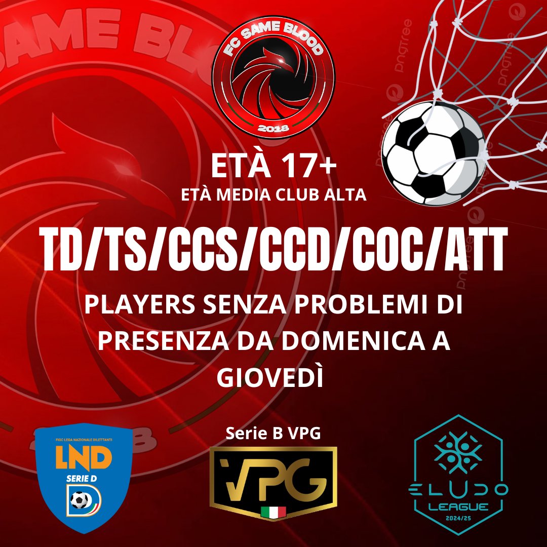 🇮🇹FC SAME BLOOD🇻🇪 (@fcsameblood) on Twitter photo Ci mancano solo 2 TERZINI per stasera ore 22:00👈
Le nostre competizioni:
<a href="/VPGItaly/">VPG Italy 🇮🇹</a> B
<a href="/eLUDO_official/">eLUDO</a> A
<a href="/LNDEsport1/">LND Esport</a>
Scriveteci in privato grazie ❤️🖤🦅
<a href="/pctransfermarkt/">🇮🇹 PRO CLUBS TRANSFERMARKT🔍</a> <a href="/vGamesRT/">vGamesRT 🔄</a> Ci mancano solo 2 TERZINI per stasera ore 22:00👈
Le nostre competizioni:
<a href="/VPGItaly/">VPG Italy 🇮🇹</a> B
<a href="/eLUDO_official/">eLUDO</a> A
<a href="/LNDEsport1/">LND Esport</a>
Scriveteci in privato grazie ❤️🖤🦅
<a href="/pctransfermarkt/">🇮🇹 PRO CLUBS TRANSFERMARKT🔍</a> <a href="/vGamesRT/">vGamesRT 🔄</a>
