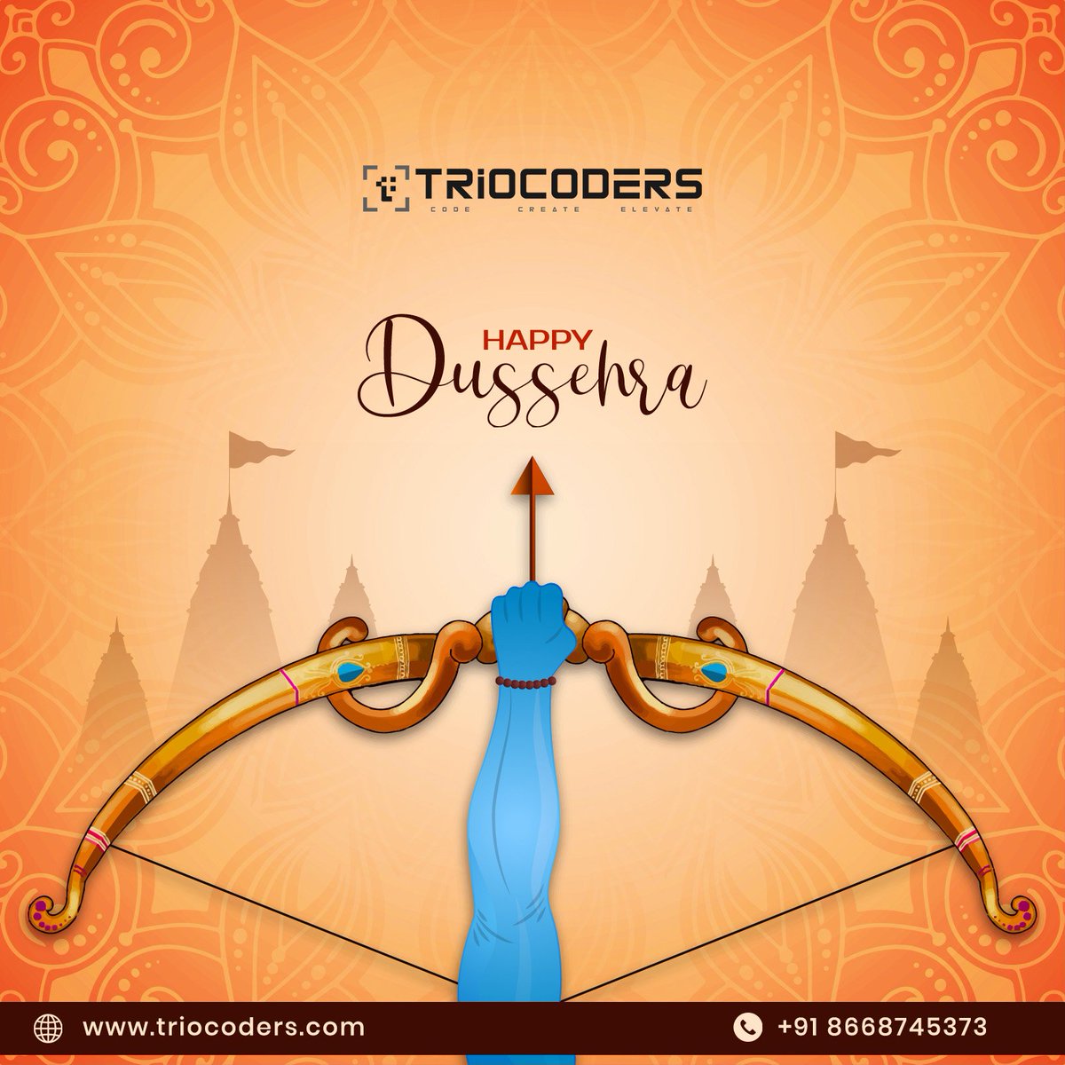 triocodersteam's tweet image. Happy #Dussehra  from #triocoders ! 🎉 May good prevail over evil 💪. Wishing you a joyful day! #HappyDussehra  🌟