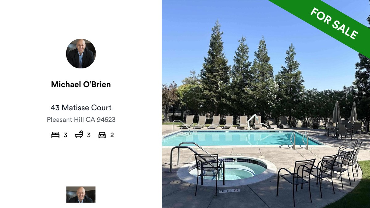 🛌 3 🛀 3 🚘 2
📍 43 Matisse Court, Pleasant Hill, CA, 94523

My latest listing on RateMyAgent.
DRE 01112479
rma.reviews/0ksq5eqhg55w

...
#ratemyagent #realestate #OBrien_Real_Estate_Company