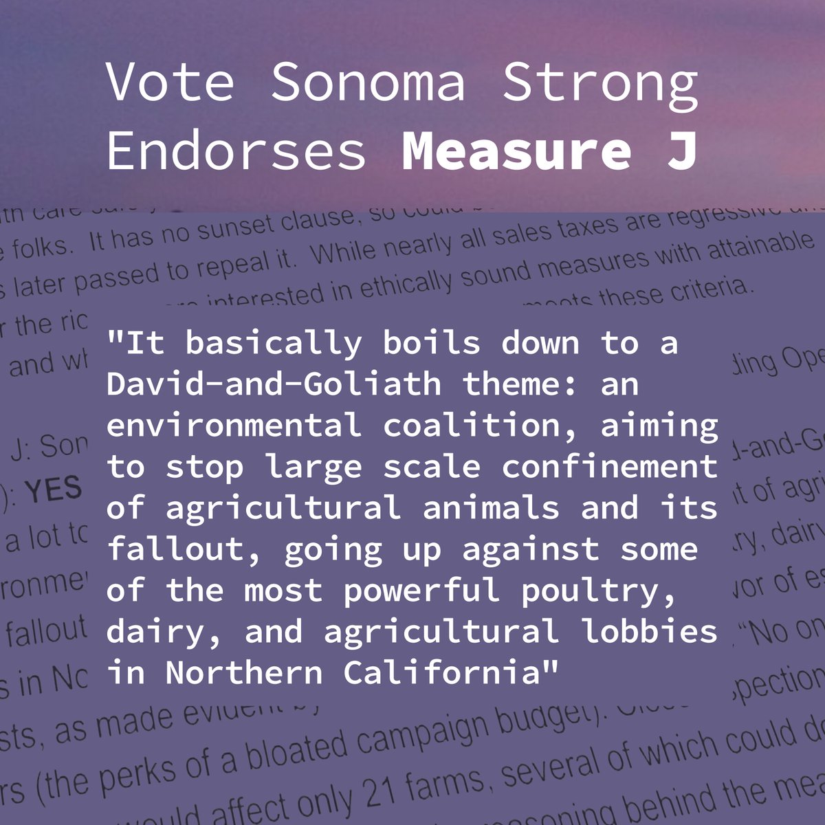 Thank you Vote Sonoma Strong for endorsing Measure J! Check out their full voter guide w/ recommendations on local &amp; statewide measures:  votesonomastrong.com 
#YesOnJ #SonomaStrong