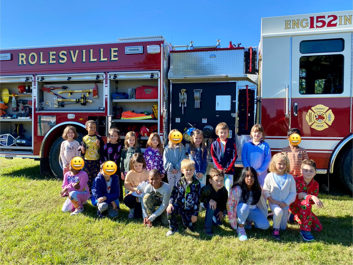 We want to send out a big thank you to the Rolesville Fire Dept for coming to our school today! <a href="/RolesvilleNC/">Town of Rolesville</a> They gave our kindergarten, 1st and 2nd grades a fun fire safety lesson today. Pictured here are some of our first graders. #rolesvilleNC #FireSafety