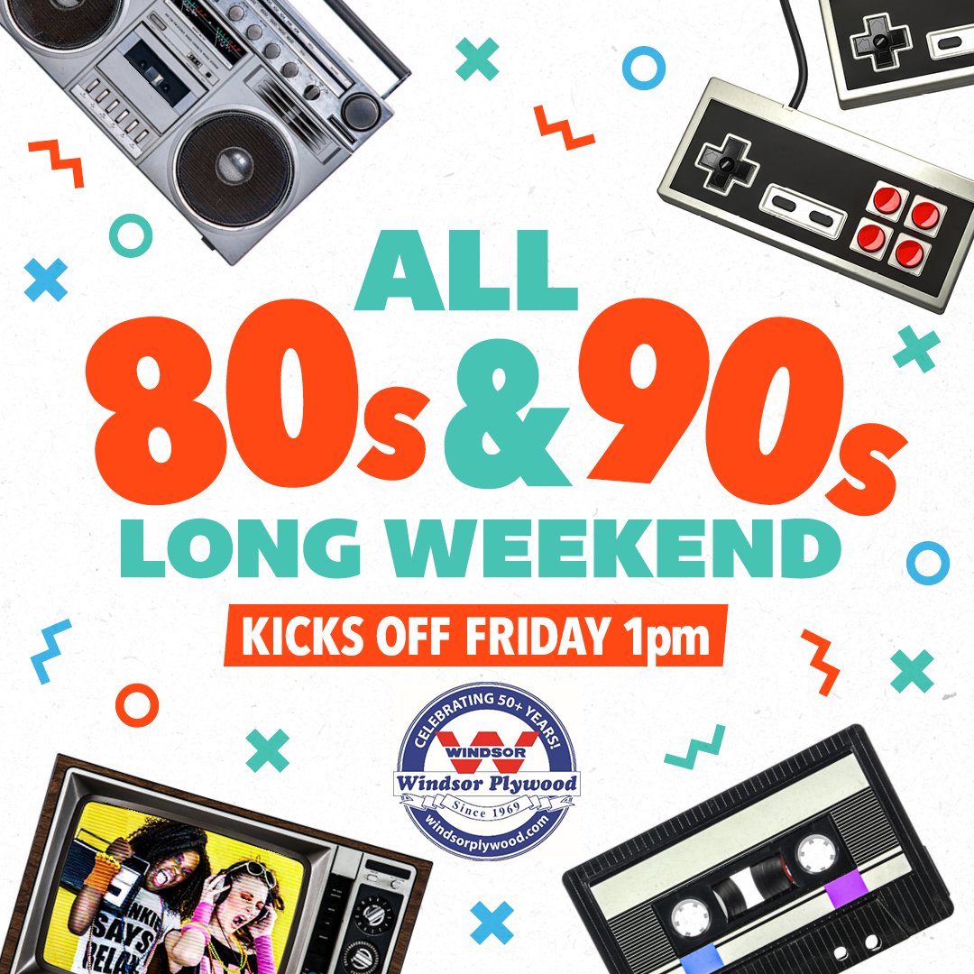 We're kicking off our All 80s and 90s Long Weekend right now! 🎉 It's time to dust off those old cds and jump on this train! Who's ready for a throwback? 🕺💃 #All80sand90slongweekends 🎶🎵 Get ready for a memorable time with <a href="/WindsorPlywood_/">Windsor Plywood</a>!