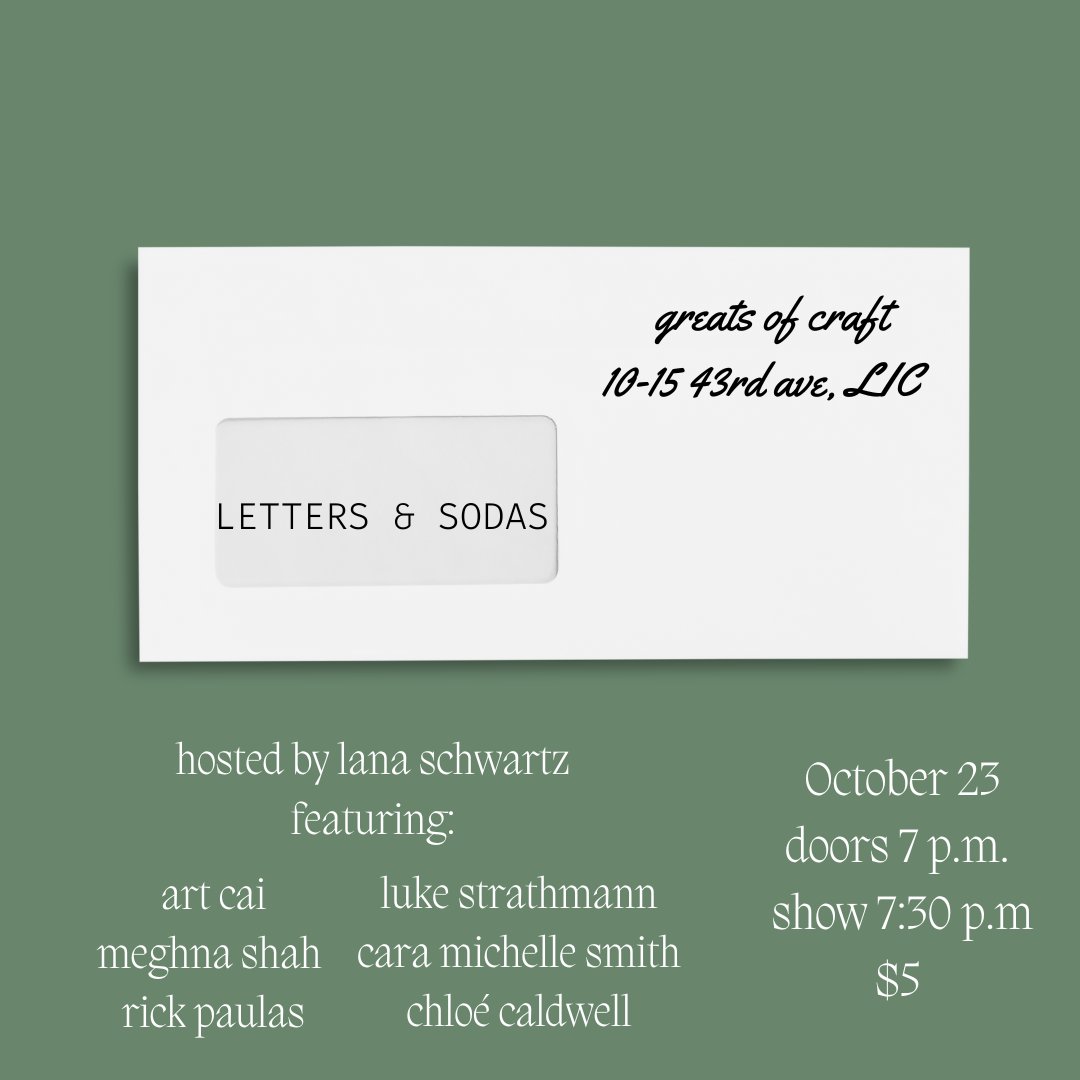 lana schwartz (@_lanabelle) on Twitter photo we (letters & sodas) are so back on october 23 at greats of craft in long island city with:
<a href="/fartcai/">1 new tweet from Art Cai</a>
<a href="/meghna71/">meghna shah</a>
<a href="/rick_paulas/">Rick Paulas</a>
<a href="/LukeStrathmann/">Luke Strathmann</a>
<a href="/caramichelles/">Cara Michelle Smith</a>
<a href="/bychloecaldwell/">Chloe Caldwell</a> we (letters & sodas) are so back on october 23 at greats of craft in long island city with:
<a href="/fartcai/">1 new tweet from Art Cai</a>
<a href="/meghna71/">meghna shah</a>
<a href="/rick_paulas/">Rick Paulas</a>
<a href="/LukeStrathmann/">Luke Strathmann</a>
<a href="/caramichelles/">Cara Michelle Smith</a>
<a href="/bychloecaldwell/">Chloe Caldwell</a>