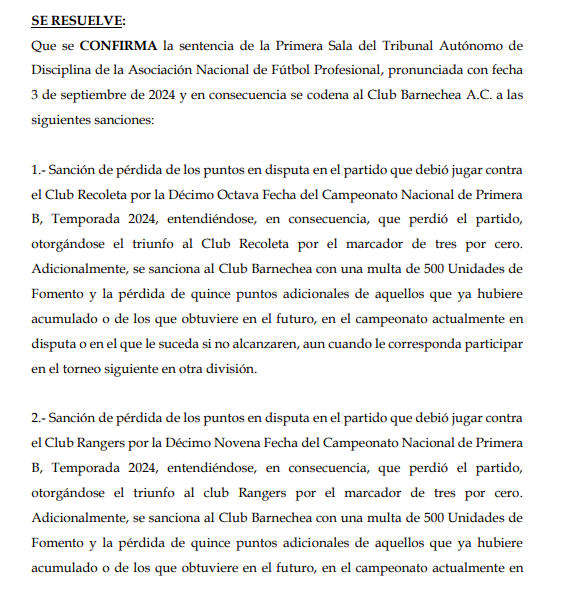 SGodoyAcosta's tweet photo. 2da Sala del Tribunal de Disciplina CONFIRMA fallo de primera instancia, sancionando a #Barnechea con la pérdida de 45 puntos y una multa de 1.500 UF. https://t.co/mGdRYTUrtZ