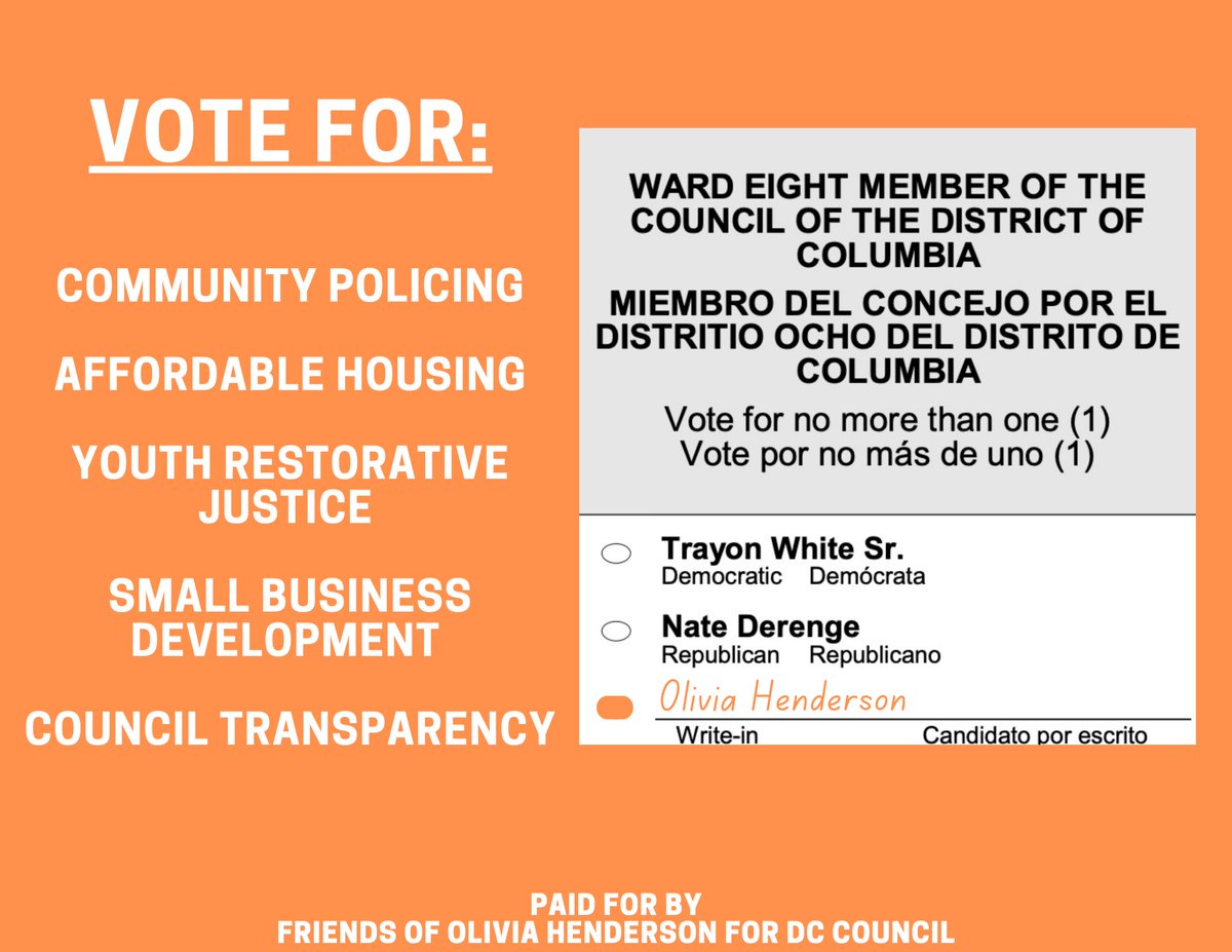 Thank you, Ward 8, for your continued support! Together, we can build a stronger future focused on job development, public safety, affordable housing, and youth engagement. Write in Olivia Henderson for DC Council! #WriteInOliviaHenderson