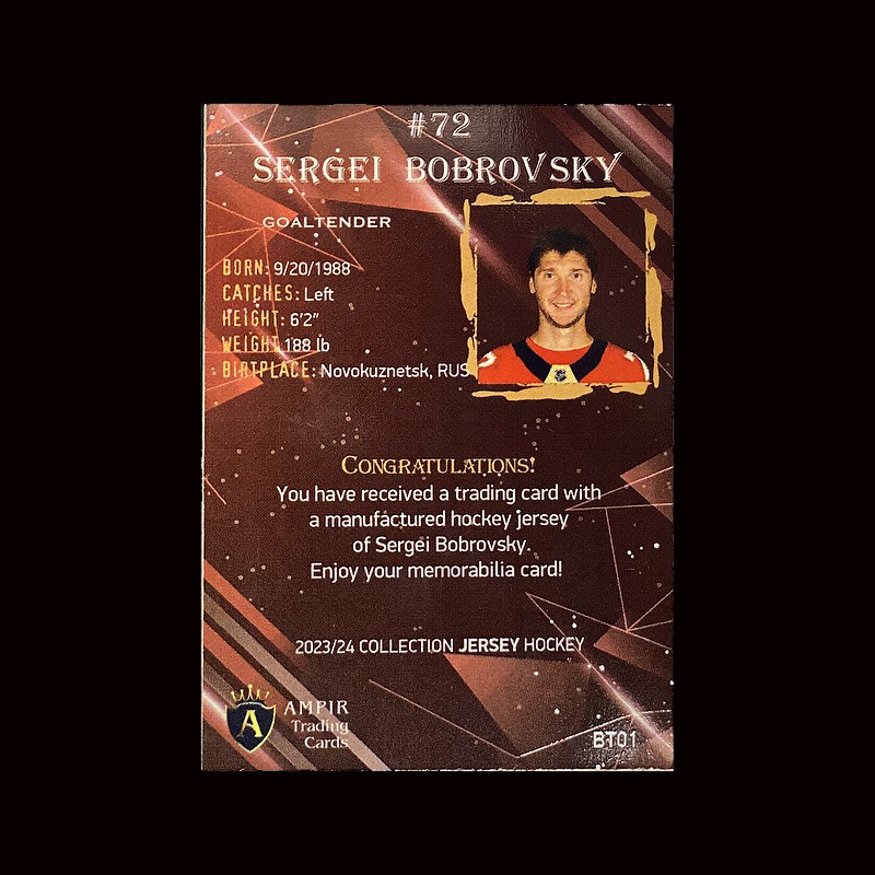 ampir_cards's tweet photo. 2023/24 AMPIR Jersey Hockey #BT01 Segrei Bobrovsky (Florida Panthers) 2/2 GK - https://t.co/s9b1BBJX3w #ampirtradingcards #sportscards #hockeycards #teamfloridapanthers #floridapanthers #bobrovsky #sergeibobrovsky #memorabilia #button #jersey https://t.co/wvajJ14emo
