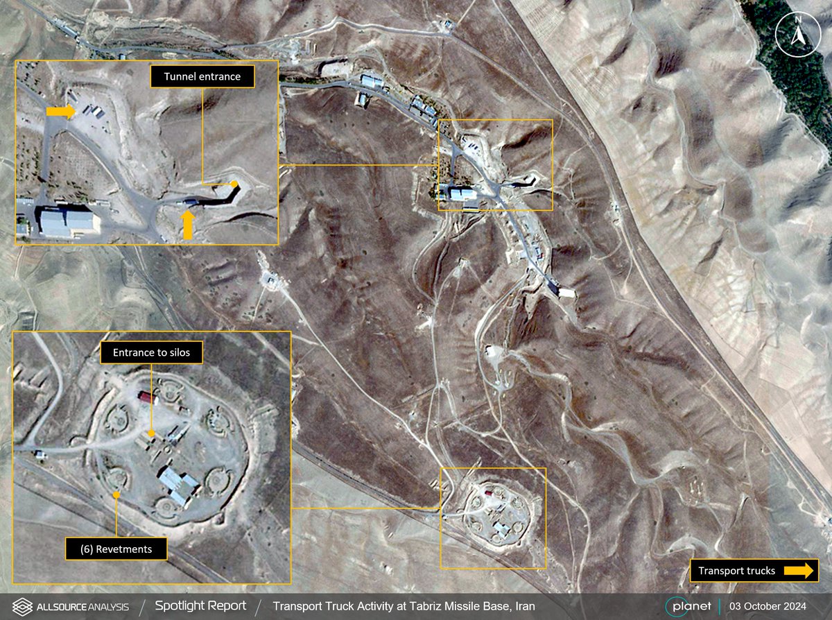 AllSourceA's tweet photo. Analysis of GEOINT on 03 October 2024 reveals an increase in transport truck activity at the Tabriz missile base in Iran. https://t.co/epfzHD3Daa
Receive the Spotlight Report in your inbox:
https://t.co/n0XDPQMZj2
#GEOINT #Iran #Tabriz #MissileBase #Monitoring https://t.co/tVIbFkxBX5