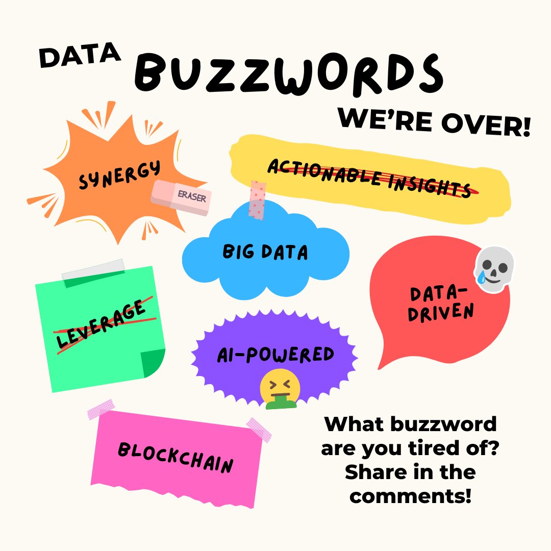 womenindataorg's tweet image. Some buzzwords need to buzz off... 🐝✋ We’re looking at you, ‘leverage’ and ‘AI-powered’! 😂 What’s the most overused buzzword you’ve heard lately? #BuzzwordsWeAreOver #DataTwitter #FridayFeeling