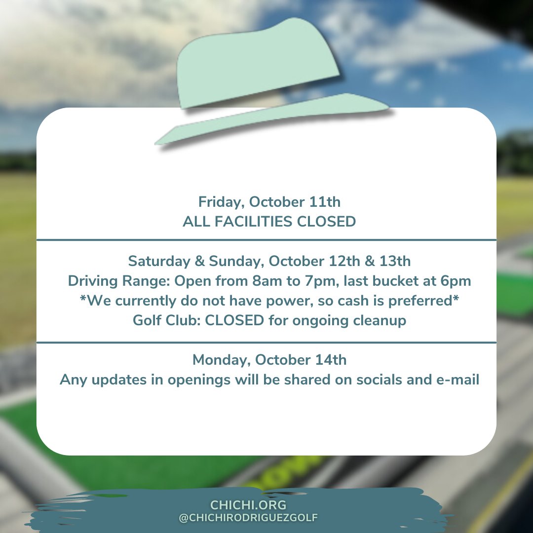 ChiChiGolfClub's tweet photo. Updates will be shared on socials and e-mails as always. Thank you for your patience!

🏌️‍♂️𝐰𝐰𝐰.𝐂𝐡𝐢𝐂𝐡𝐢.𝐨𝐫𝐠 ⛳ https://t.co/exkgI3UiAc