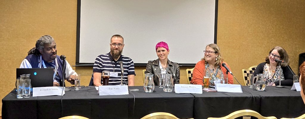 Terrible journey getting to Chester for FantasyCon but <a href="/MHAyinde/">M H Ayinde 🍉 A SONG OF LEGENDS LOST out NOW!</a> suffered it together. Got here and went out for pierogi with <a href="/AnnabelCWrites/">Annabel Campbell - this account is dormant</a> before her panel talking about romancing characters in Bulder's Gate. I guess it hasn't been too horrible today considering the start...