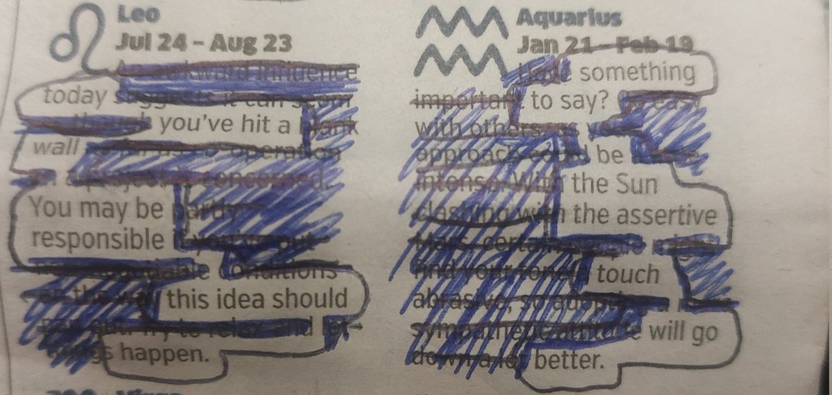 lydiarallison's tweet photo. today 
you've hit a 
wall
You may be
responsible
this idea should
happen

/

something
to say?
be
the Sun
the assertive
touch
will go
better. 

#Leo #Aquarius #blackout #poem #metro https://t.co/PL68NTQYt4