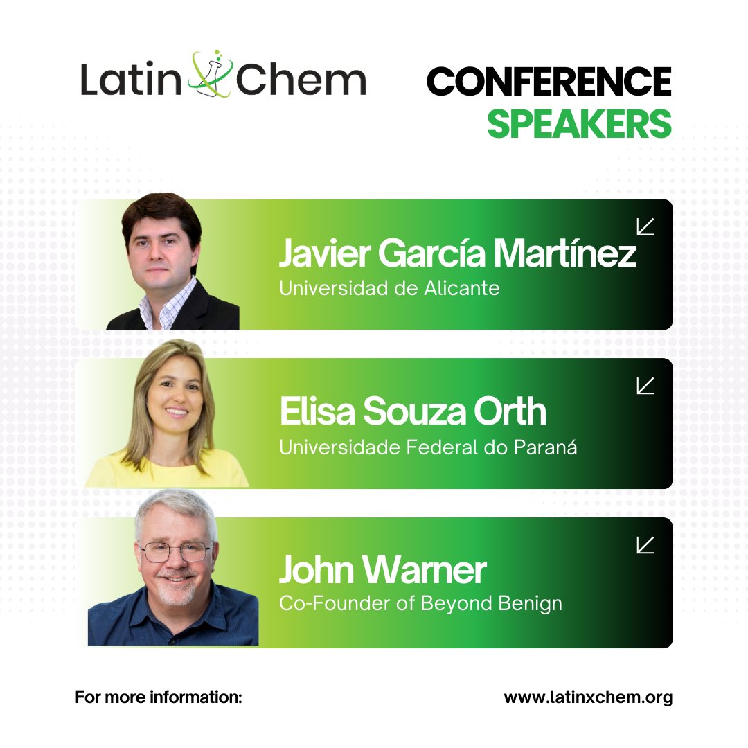 LatinXChem (@latinxchem) on Twitter photo You still have time to register for the talks during the week #LatinXChem24. Hear about chemistry advances from our top speakers <a href="/javiergarciamar/">JavierGarciaMartinez</a>, <a href="/OrthElisa/">Elisa Souza Orth</a>, and <a href="/JohnWarnerOrg/">John Warner</a>. Sign up before Oct 14 here: forms.gle/e9e5EhS3YeesLS…. You still have time to register for the talks during the week #LatinXChem24. Hear about chemistry advances from our top speakers <a href="/javiergarciamar/">JavierGarciaMartinez</a>, <a href="/OrthElisa/">Elisa Souza Orth</a>, and <a href="/JohnWarnerOrg/">John Warner</a>. Sign up before Oct 14 here: forms.gle/e9e5EhS3YeesLS….