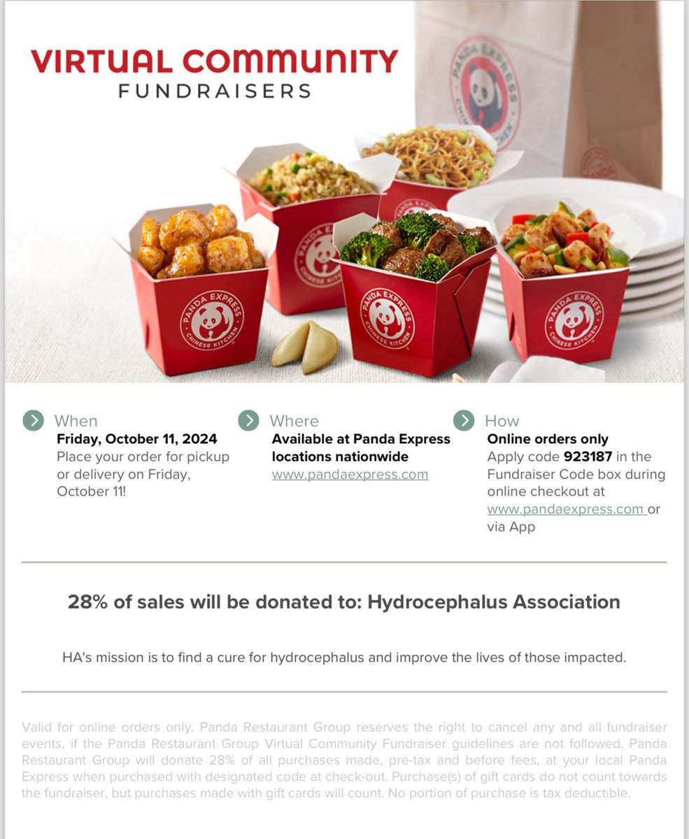 BiceBallCards's tweet photo. If anyone is looking for dinner ideas tonight, consider Panda Express. If you order online and use the fundraiser code 923187 during the online checkout, then 28% of the sales will be donated to the @HydroAssoc 

Please repost and spread the word! https://t.co/fOFqtM4Wif
