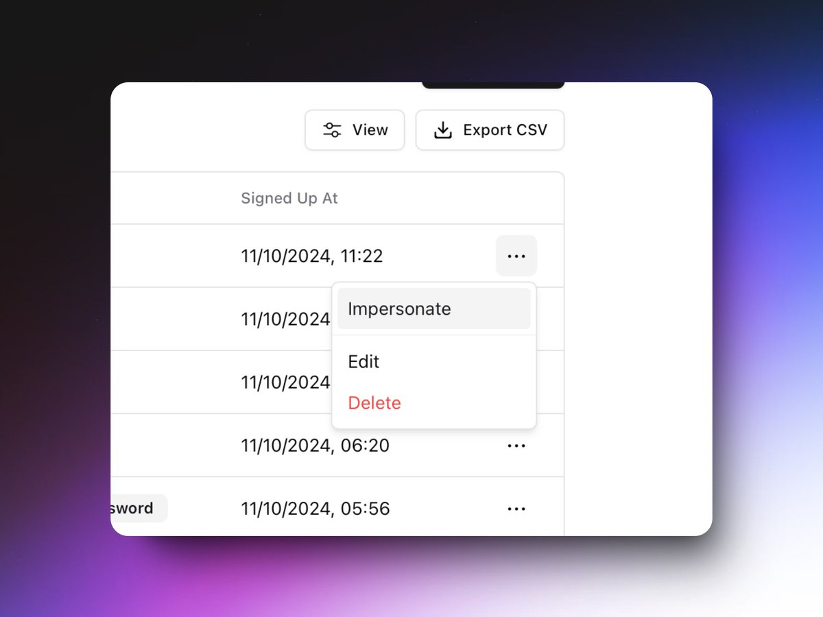 Konsti Wohlwend (@n2d4wastaken) on Twitter photo One thing that <a href="/stack_auth/">Stack Auth</a> does well is that we let you impersonate your users from our dashboard, on any price plan (including open-source). It's honestly baffling to me that other providers gate this behind a paywall. One thing that <a href="/stack_auth/">Stack Auth</a> does well is that we let you impersonate your users from our dashboard, on any price plan (including open-source). It's honestly baffling to me that other providers gate this behind a paywall.