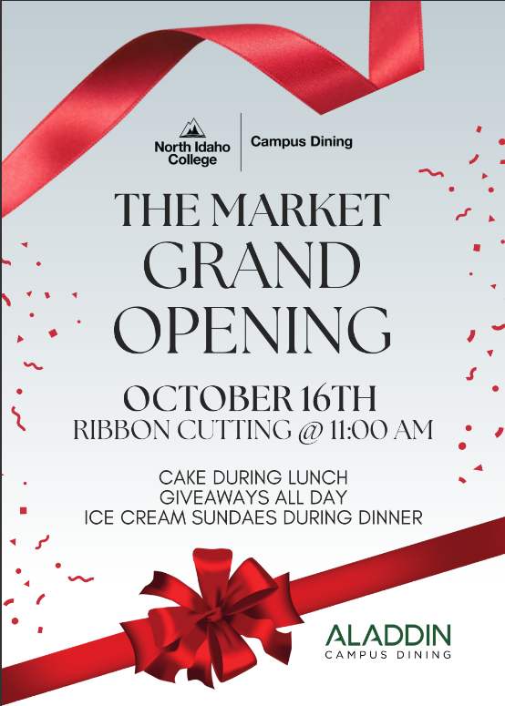 NICSentinel's tweet photo. NIC's new dining service provider will be having its Grand Opening at The Market in the SUB at 11 AM on October 16th. Come meet with Aladdin Campus Dining representatives and grab some free cake! https://t.co/nD9wDHngFj